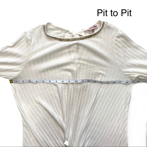 Juicy Couture Y2K White Bling Neck Front Knot Pull On Lightweight Sweater Medium - Picture 11 of 15